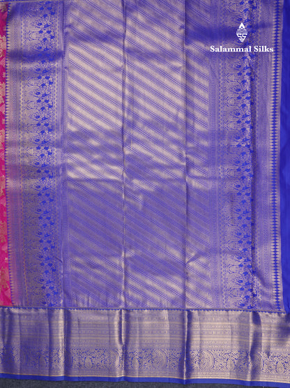 Meganta Pink Semi Silk Saree With Contrast Royal Blue Traditional Evening Morning Border