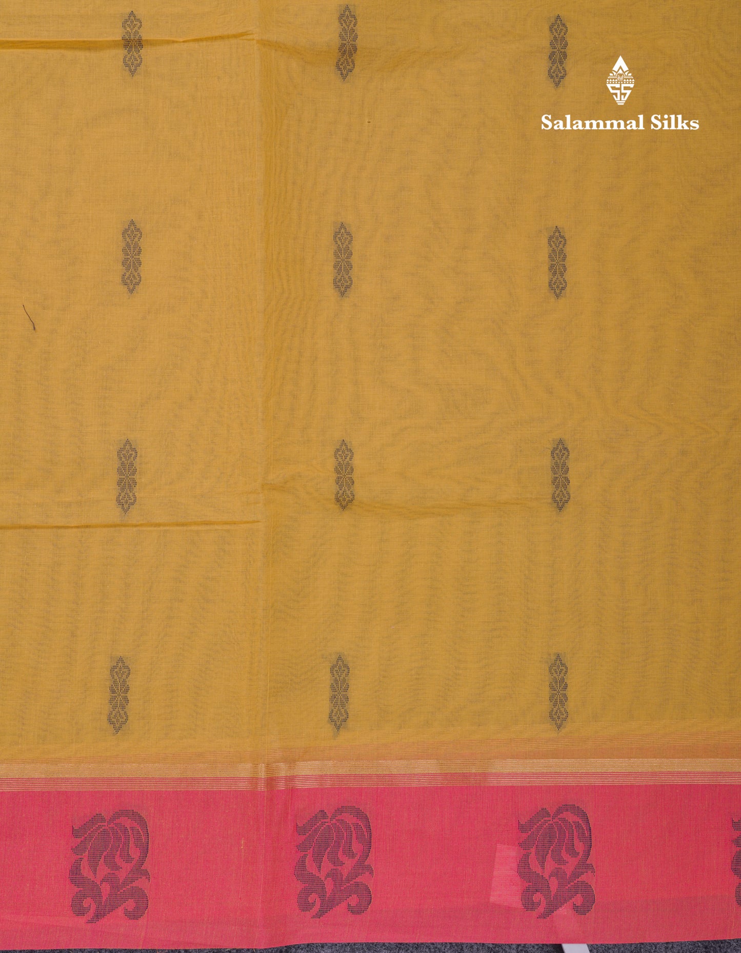 Beautiful Yellow Thread Work Buttas Pure Cotton Saree With Contrast Magenta Pink Border