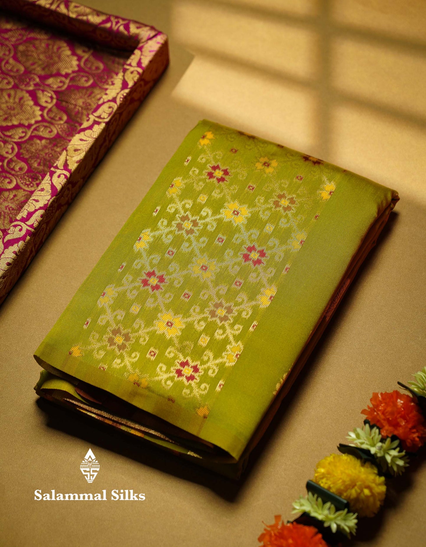 Beautiful Lavender Ikkat And Buttas Semi Silk Fancy Saree With Violet Blouse