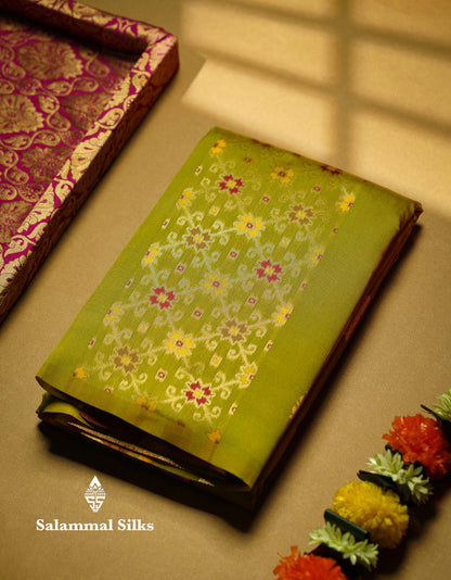 Beautiful Lavender Ikkat And Buttas Semi Silk Fancy Saree With Violet Blouse