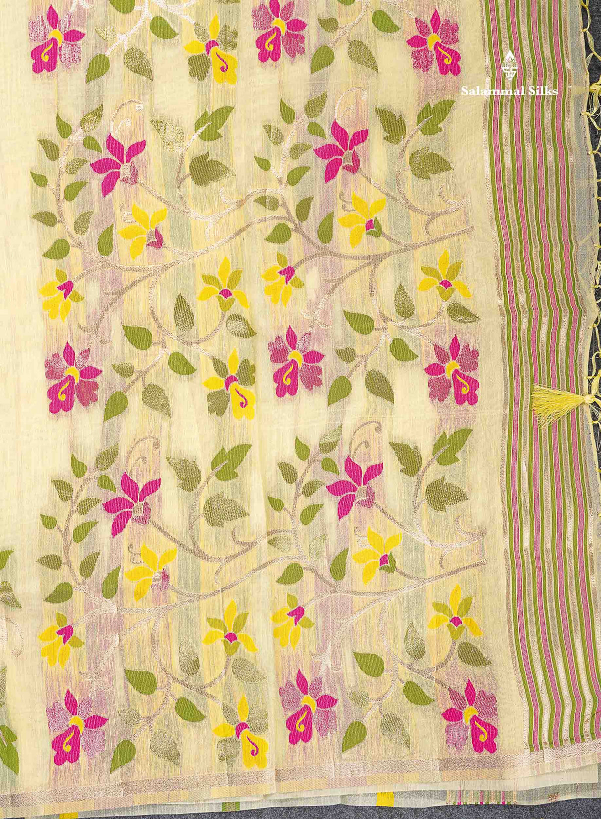 Cotton Mix Saree - Cream Colour Body Meenakari Work With Fancy Border