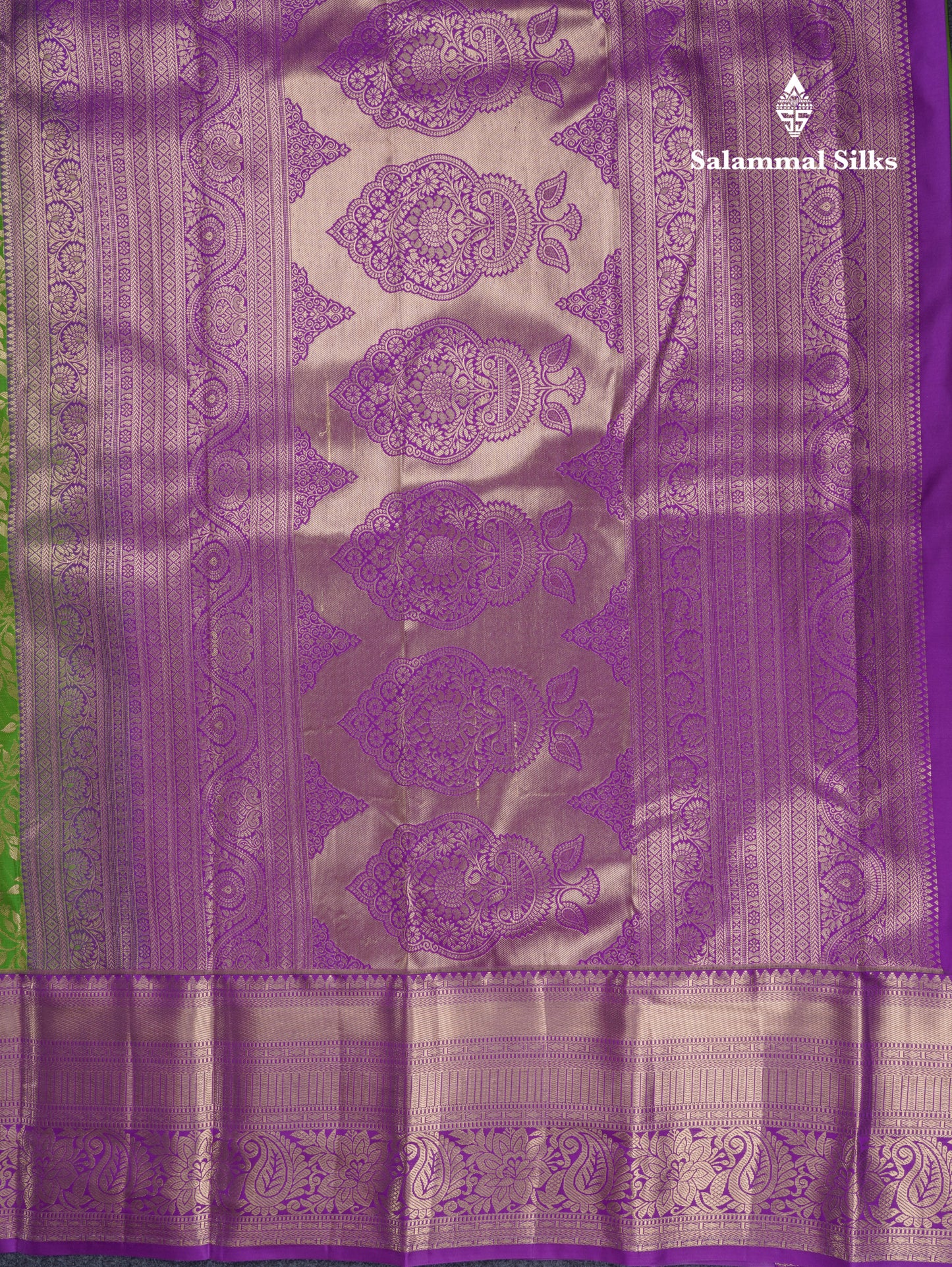 Green Semi Silk Saree With Contrast Violet Traditional Evening Morning Border