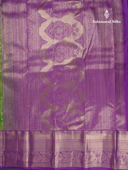 Green Semi Silk Saree With Contrast Violet Traditional Evening Morning Border