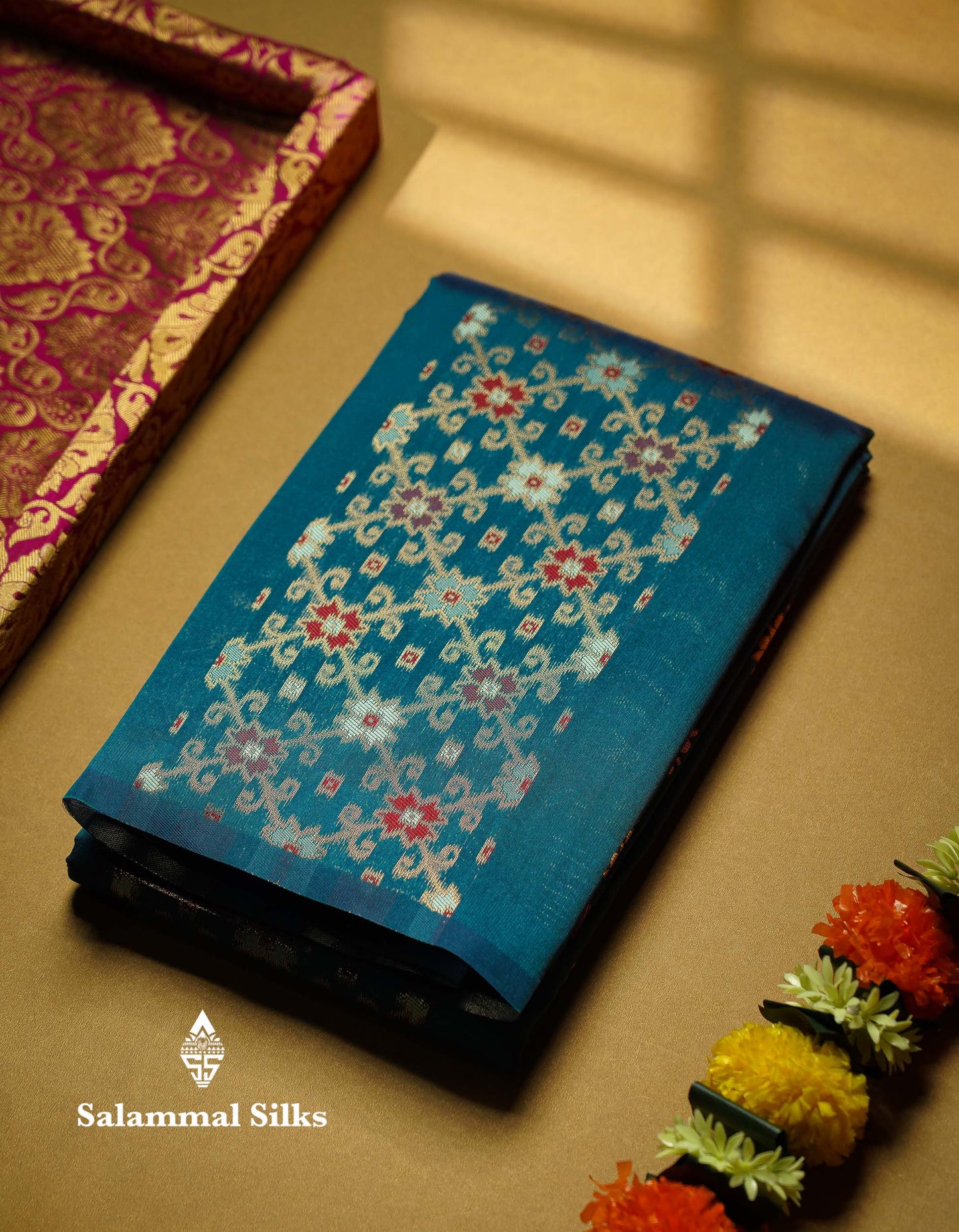 Beautiful Lavender Ikkat And Buttas Semi Silk Fancy Saree With Violet Blouse
