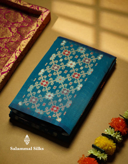 Beautiful Lavender Ikkat And Buttas Semi Silk Fancy Saree With Violet Blouse