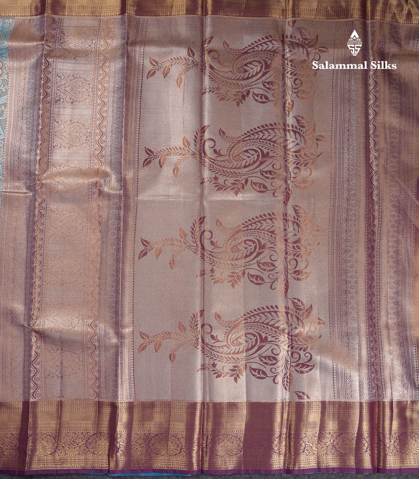 Beautiful Ramar Blue Tissue Semi Silk Saree With Contrast Dark Violet Traditional Border