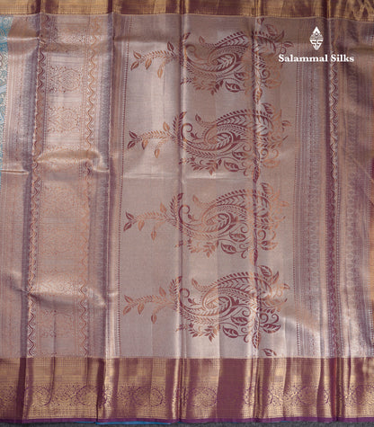 Beautiful Ramar Blue Tissue Semi Silk Saree With Contrast Dark Violet Traditional Border