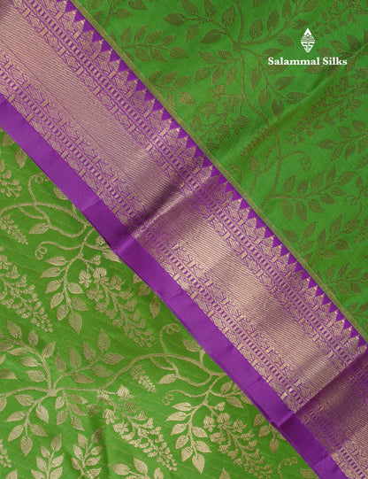 Green Semi Silk Saree With Contrast Violet Traditional Evening Morning Border