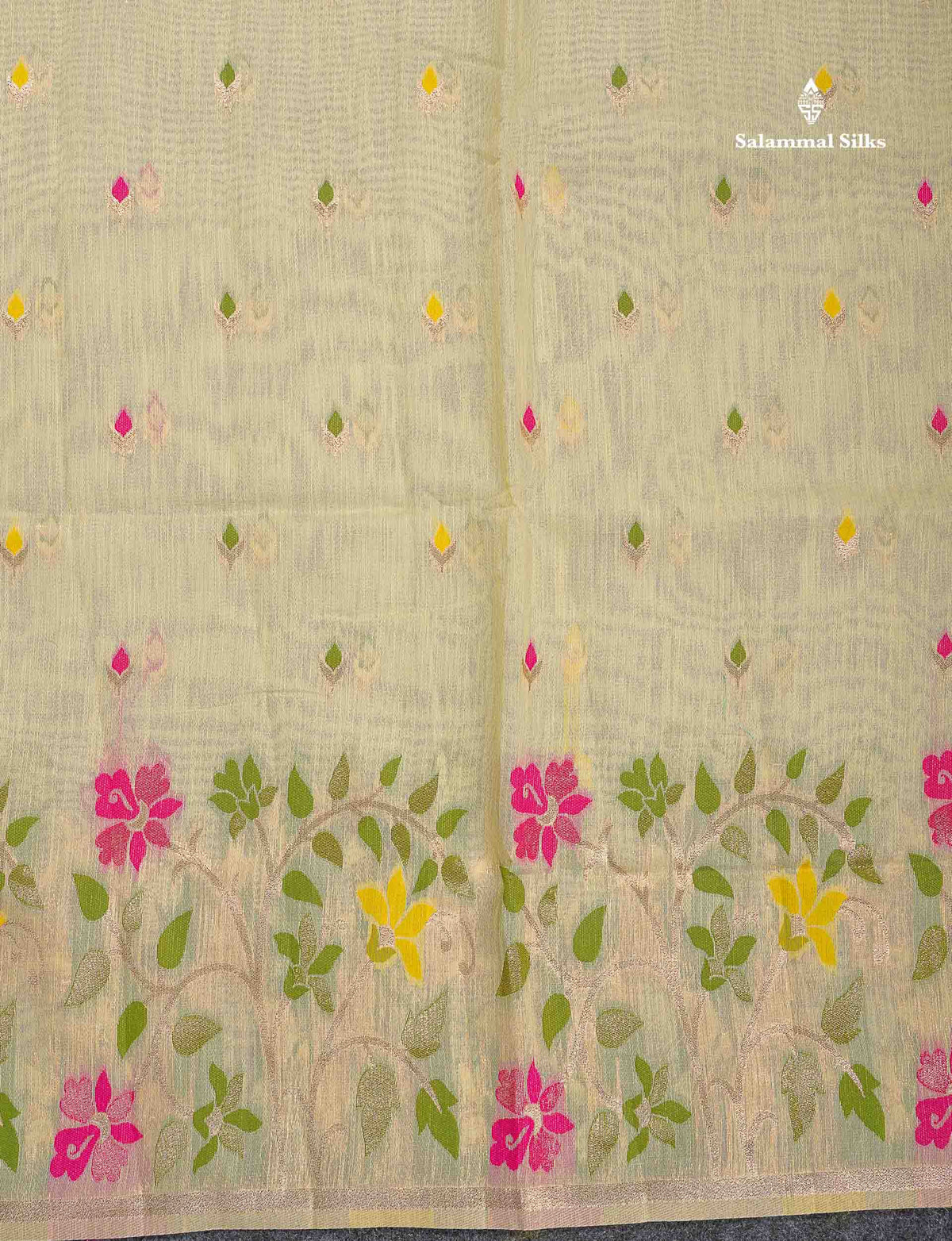 Cotton Mix Saree - Cream Colour Body Meenakari Work With Fancy Border
