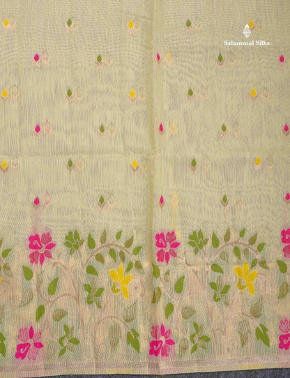Cotton Mix Saree - Cream Colour Body Meenakari Work With Fancy Border