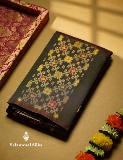 Beautiful Lavender Ikkat And Buttas Semi Silk Fancy Saree With Violet Blouse