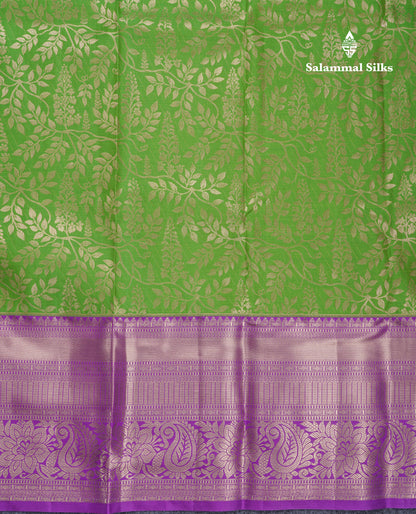 Green Semi Silk Saree With Contrast Violet Traditional Evening Morning Border