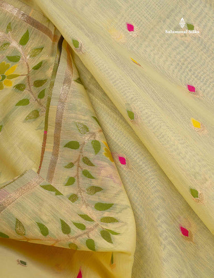 Cotton Mix Saree - Cream Colour Body Meenakari Work With Fancy Border