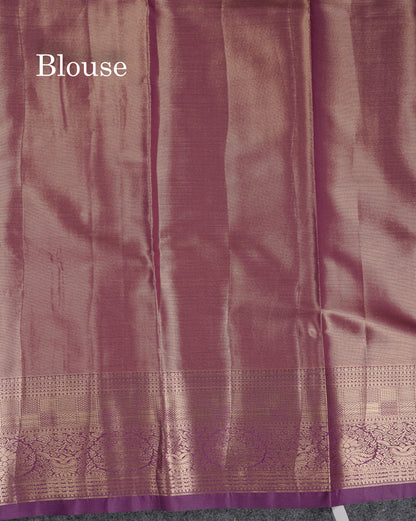 Beautiful Ramar Blue Tissue Semi Silk Saree With Contrast Dark Violet Traditional Border