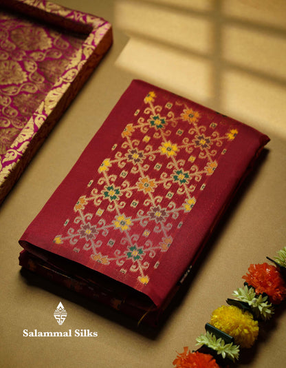 Beautiful Lavender Ikkat And Buttas Semi Silk Fancy Saree With Violet Blouse