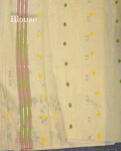 Cotton Mix Saree - Cream Colour Body Meenakari Work With Fancy Border