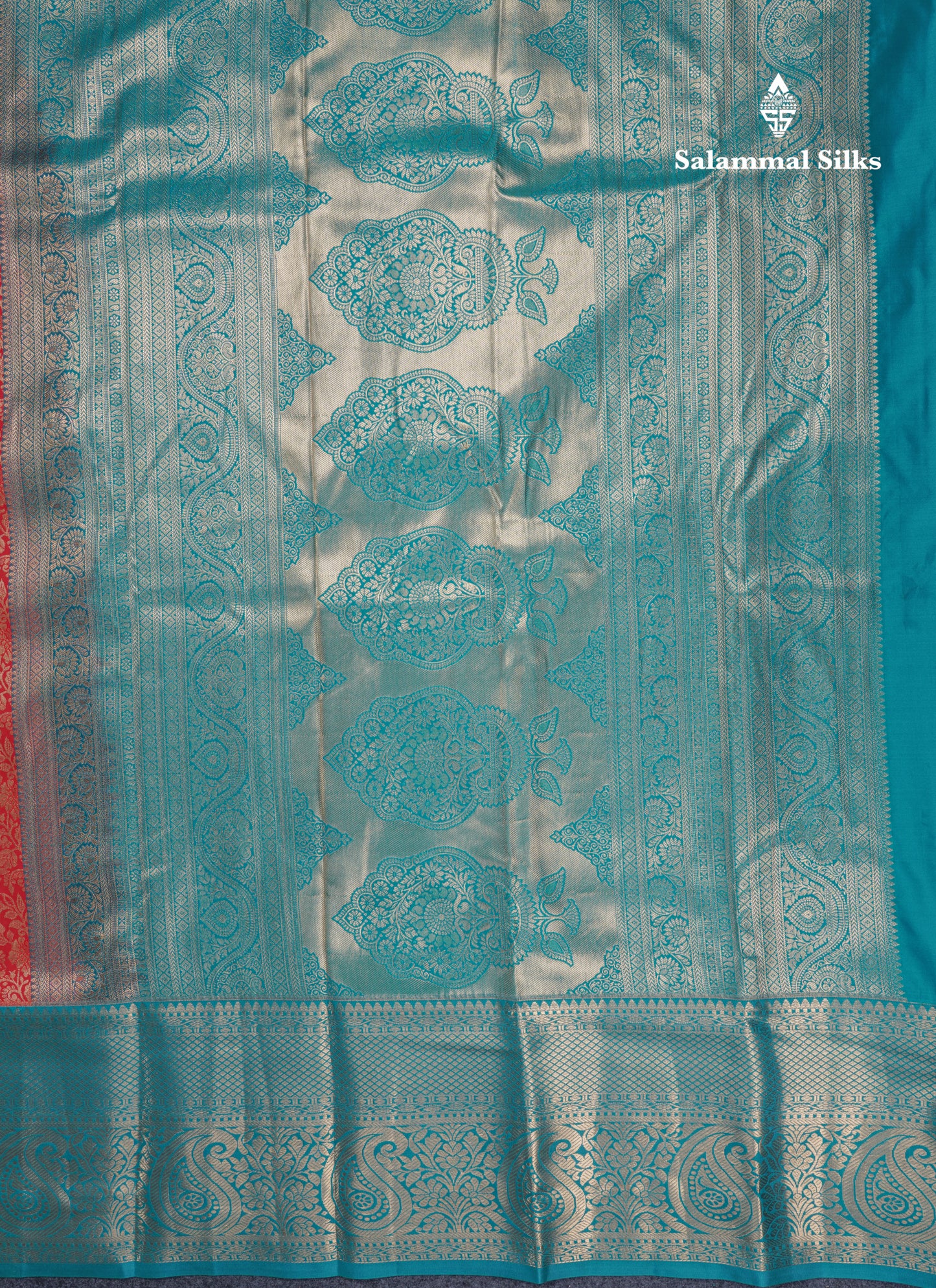 Chilly Red Beautiful Semi Silk Saree With Contrast Peacock Green Traditional Evening Morning Border