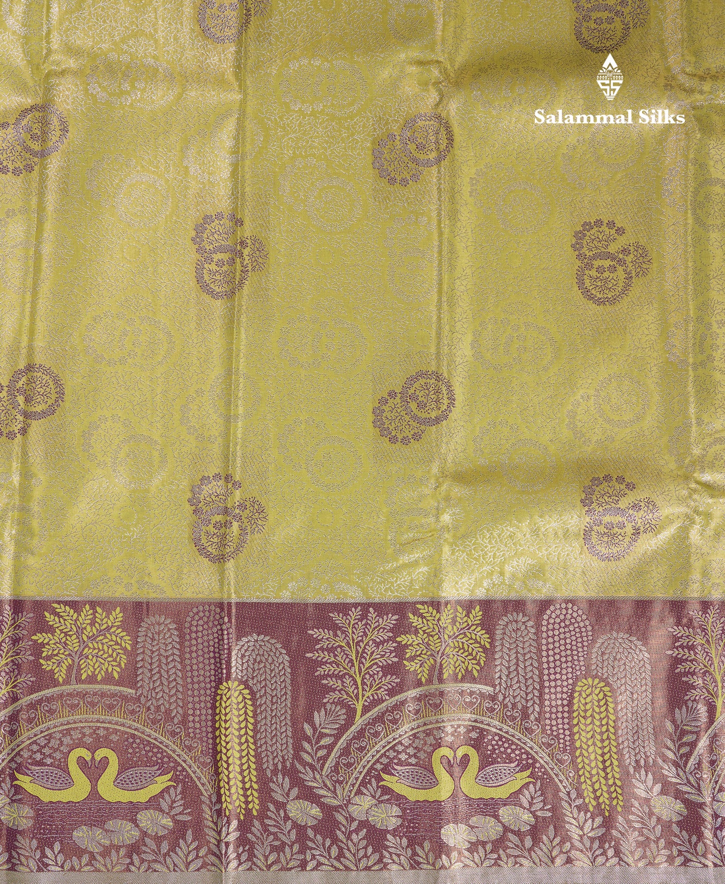 Beautiful Manthulir Yellow Tissue Semi Silk Saree With Contrast Magenta Fancy Evening Morning Border