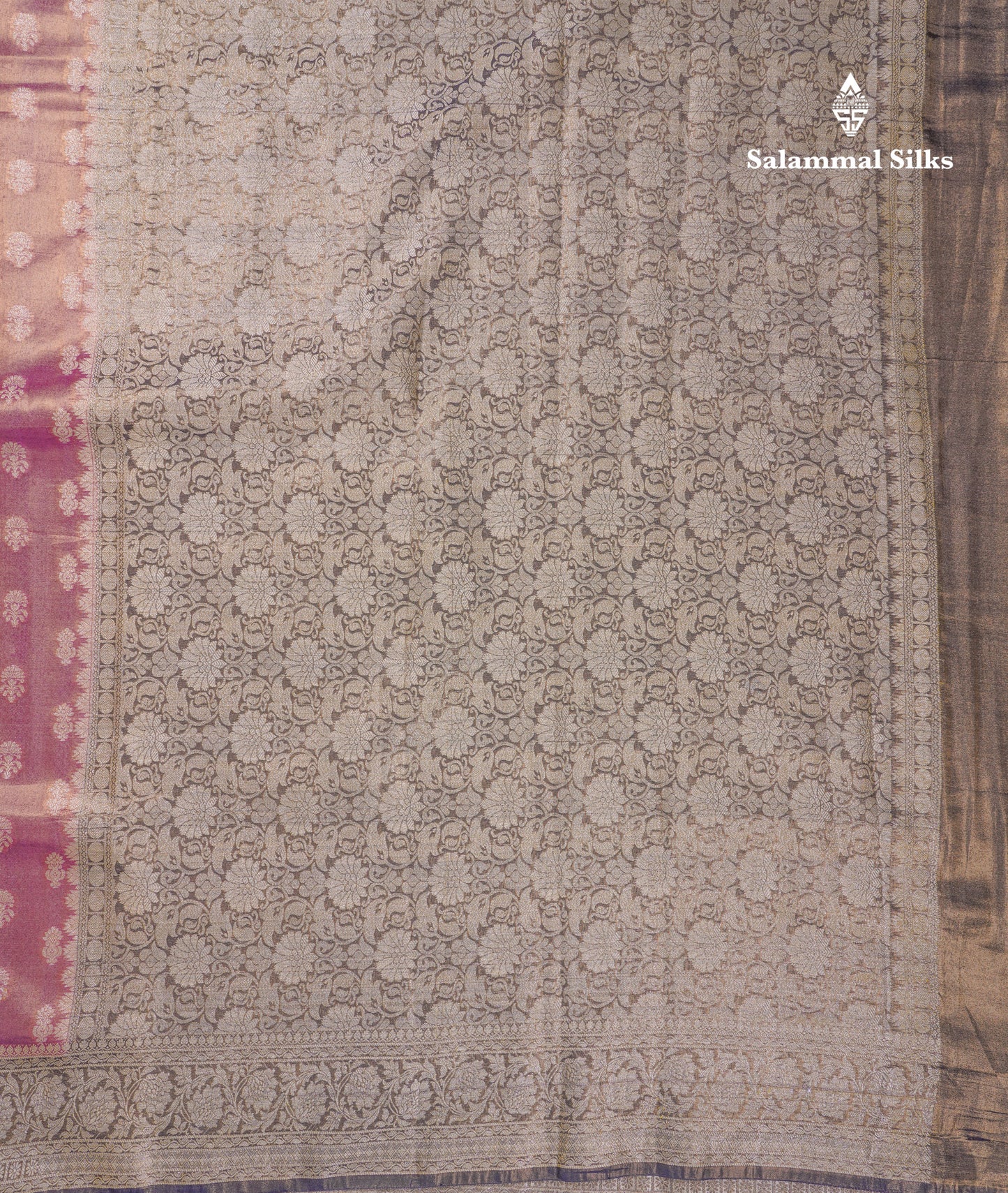 Beautiful Cream Pink Tissue Silk Mix Fancy Saree With Violet Border
