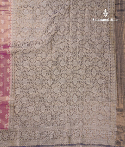 Beautiful Cream Pink Tissue Silk Mix Fancy Saree With Violet Border