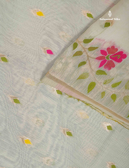 Cotton Mix Saree - Cream Colour Body Meenakari Work With Fancy Border