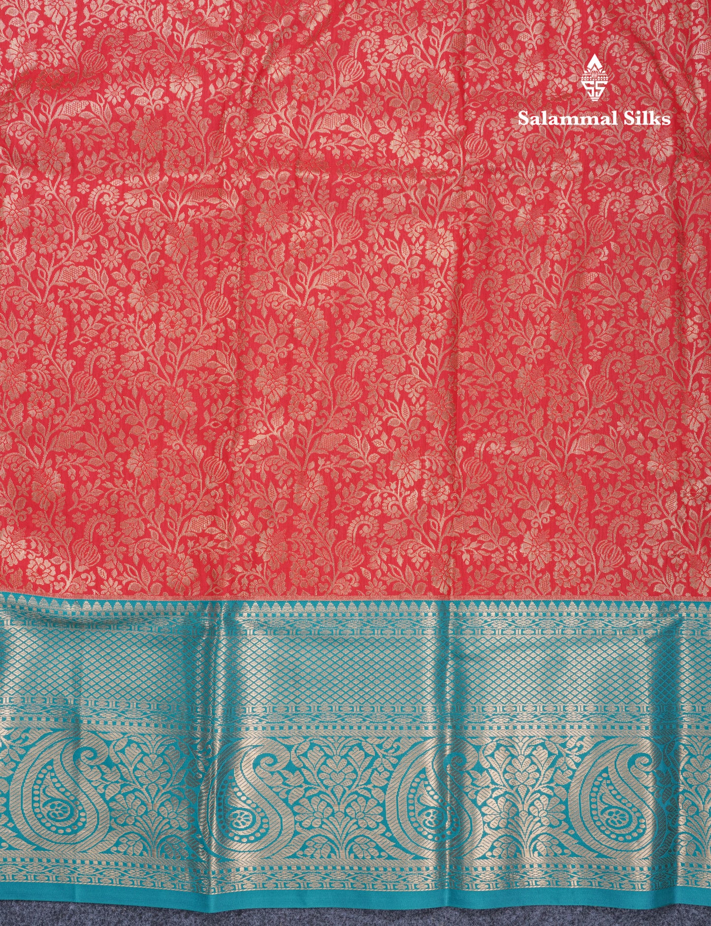 Chilly Red Beautiful Semi Silk Saree With Contrast Peacock Green Traditional Evening Morning Border
