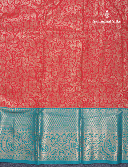 Chilly Red Beautiful Semi Silk Saree With Contrast Peacock Green Traditional Evening Morning Border