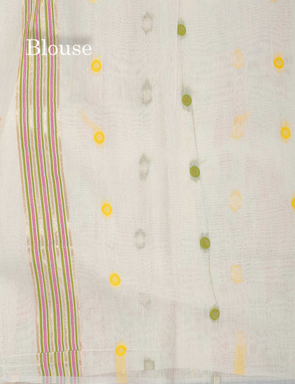 Cotton Mix Saree - Cream Colour Body Meenakari Work With Fancy Border
