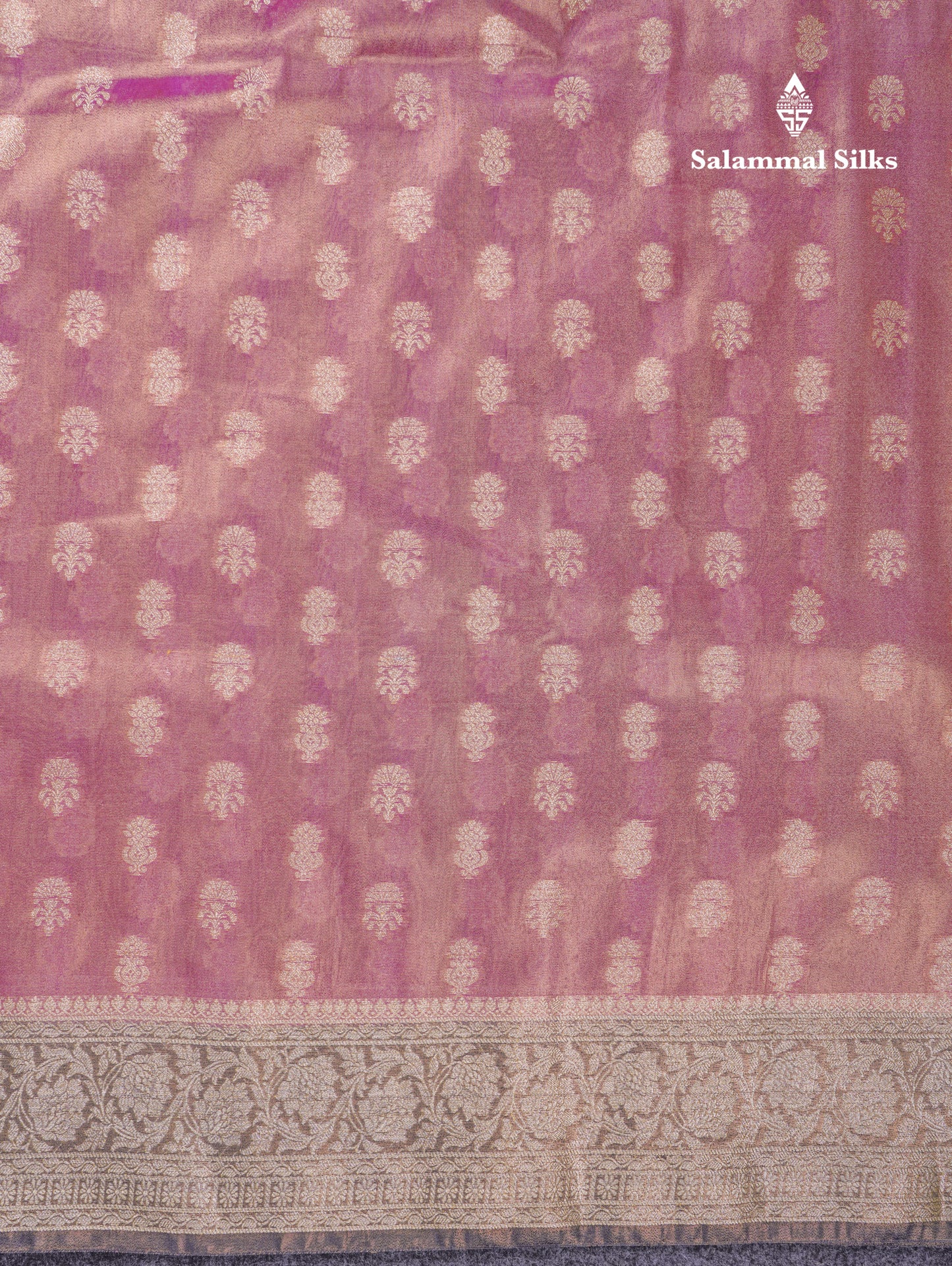 Beautiful Cream Pink Tissue Silk Mix Fancy Saree With Violet Border