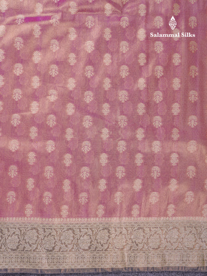 Beautiful Cream Pink Tissue Silk Mix Fancy Saree With Violet Border