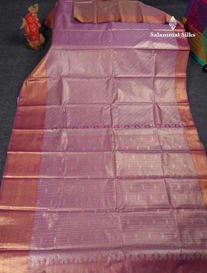 Beautiful Lavender Tissue Semi Silk Saree With Traditional Evening Morning