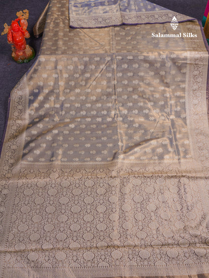 Beautiful Cream Pink Tissue Silk Mix Fancy Saree With Violet Border