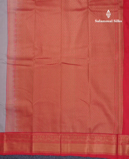 Light Grey Beautiful Semi Silk Saree With Contrast Red Border