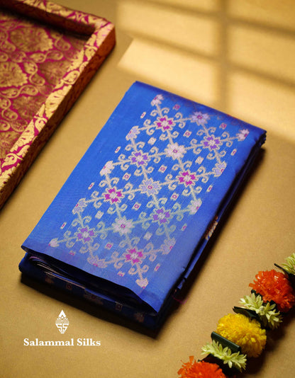 Beautiful Lavender Ikkat And Buttas Semi Silk Fancy Saree With Violet Blouse