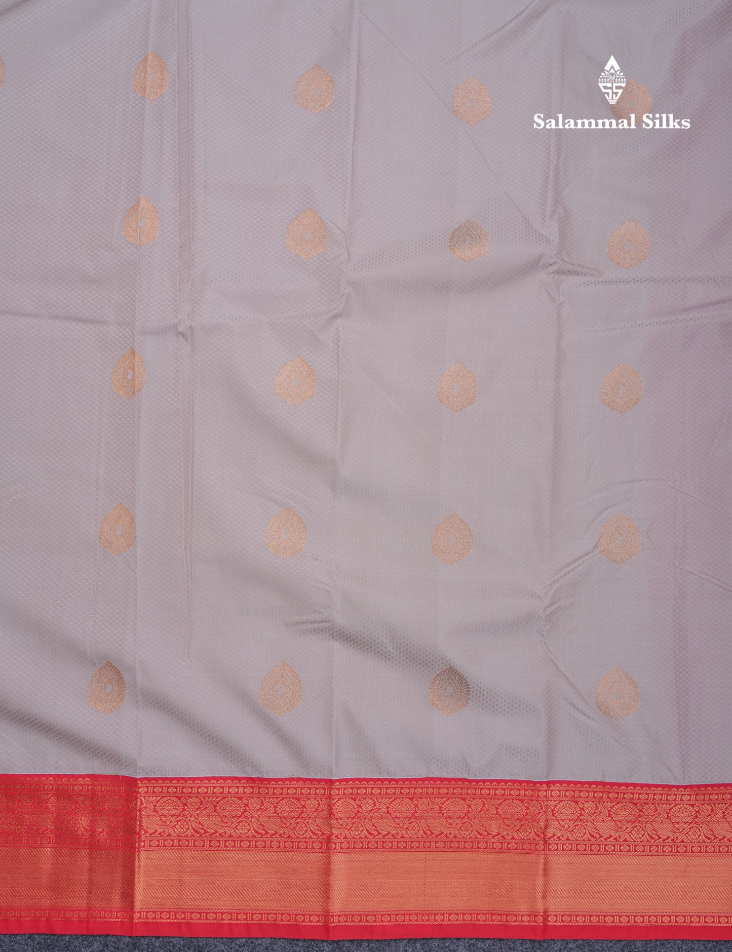 Light Grey Beautiful Semi Silk Saree With Contrast Red Border