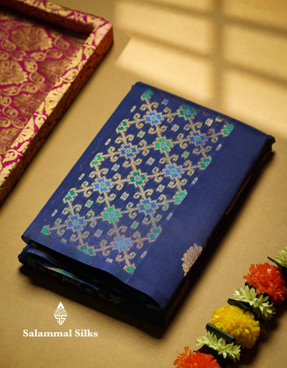 Beautiful Lavender Ikkat And Buttas Semi Silk Fancy Saree With Violet Blouse