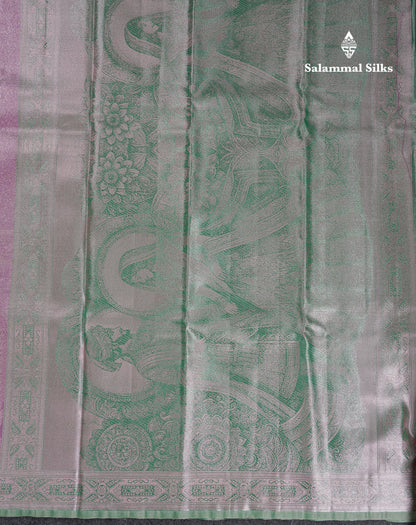 Beautiful Lavender Tissue Semi Silk Saree With Contrast Light Green Blouse