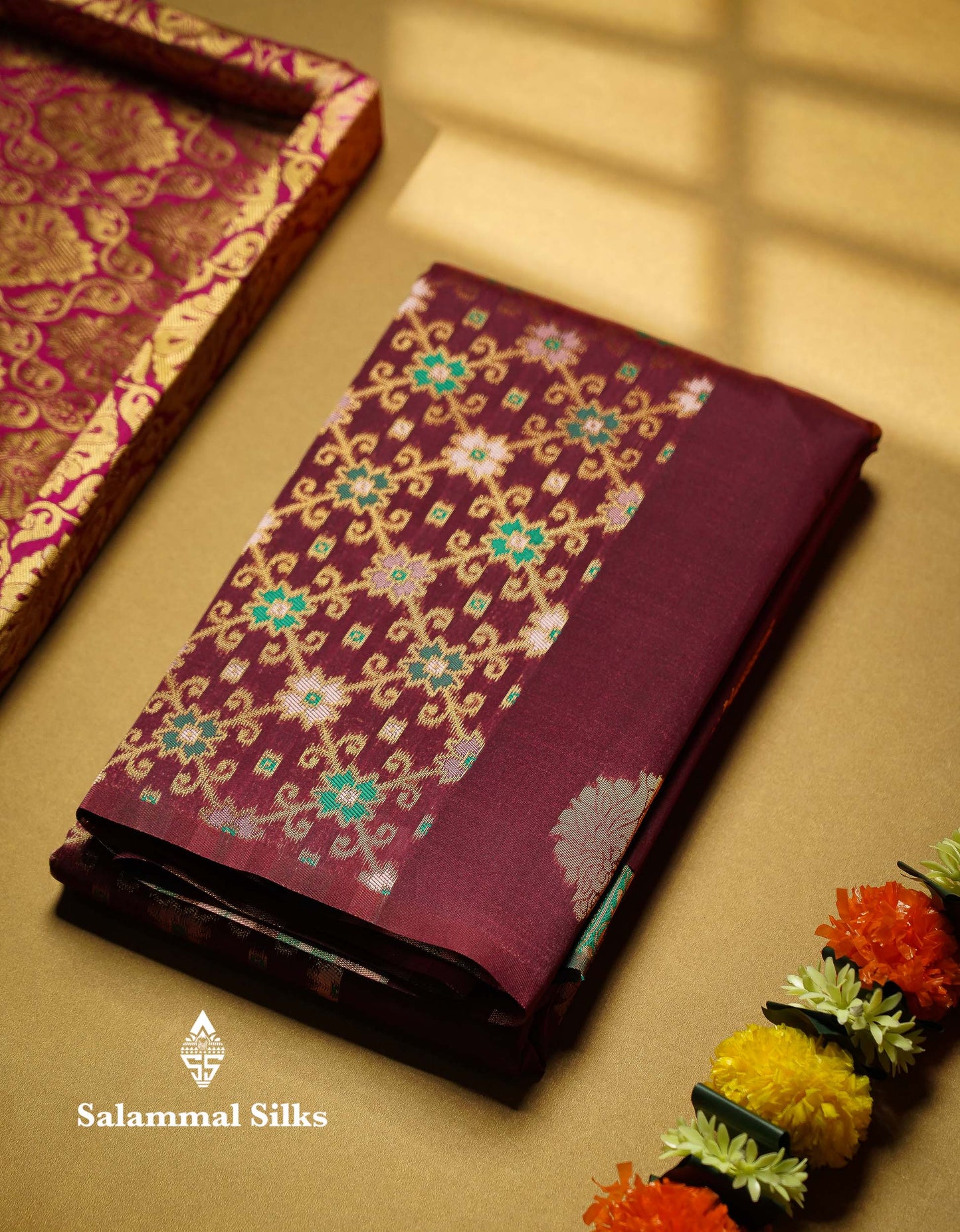 Beautiful Lavender Ikkat And Buttas Semi Silk Fancy Saree With Violet Blouse
