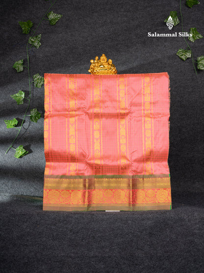 Pure Silk Pattu Pavadai (Peach) With Parrot Green Blouse 26.50"