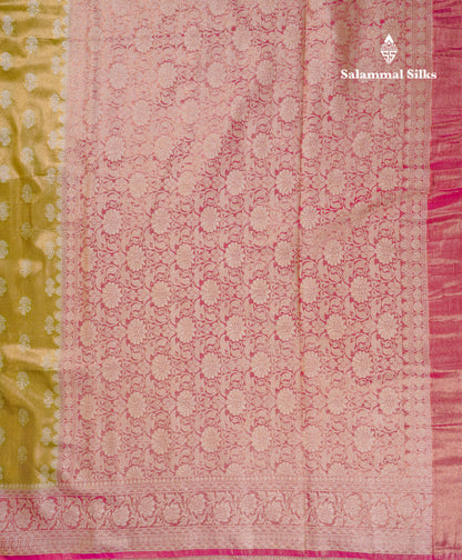 Beautiful Cream Pink Tissue Silk Mix Fancy Saree With Violet Border