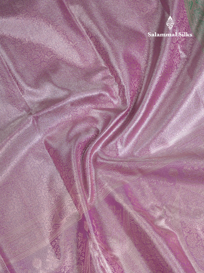 Beautiful Lavender Tissue Semi Silk Saree With Contrast Light Green Blouse