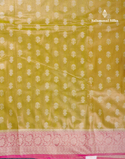 Beautiful Cream Pink Tissue Silk Mix Fancy Saree With Violet Border