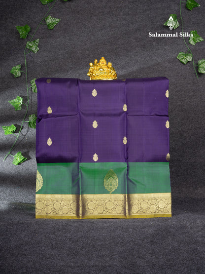 Pure Silk Pattu Pavadai (Navy Blue) With Olive Mustard Yellow Blouse 27"