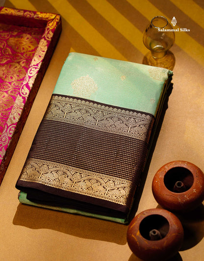 Semi Silk Saree -  Pink Butta With Vaira Oosi Lines Along With Contrast Dark Maroon Traditional Border
