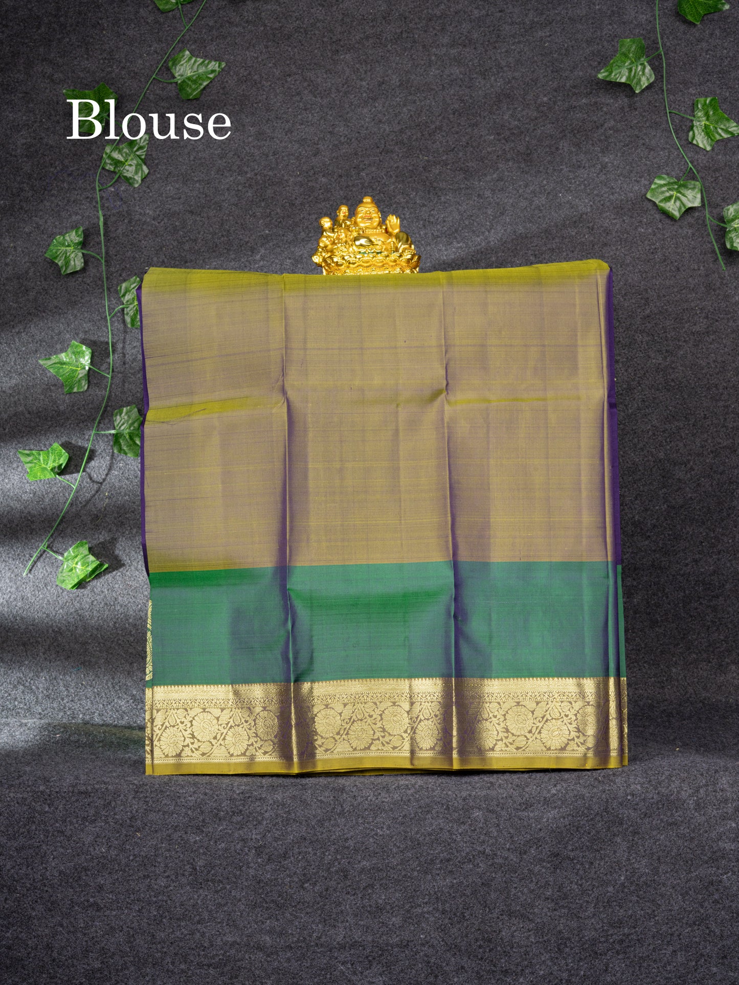 Pure Silk Pattu Pavadai (Navy Blue) With Olive Mustard Yellow Blouse 27"