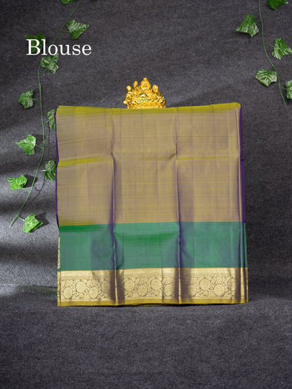 Pure Silk Pattu Pavadai (Navy Blue) With Olive Mustard Yellow Blouse 27"