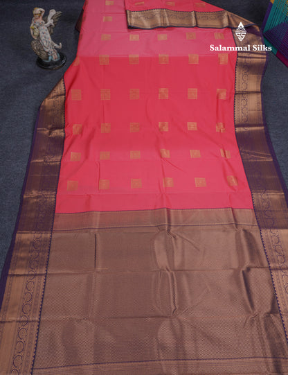 Reddish Pink Beautiful Semi Silk Saree With Contrast Dark Violet Border