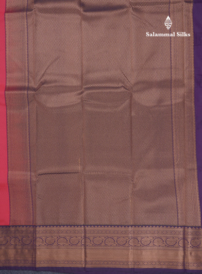 Reddish Pink Beautiful Semi Silk Saree With Contrast Dark Violet Border
