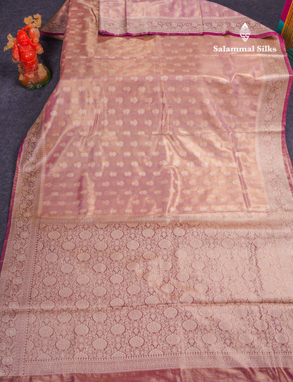 Beautiful Cream Pink Tissue Silk Mix Fancy Saree With Violet Border