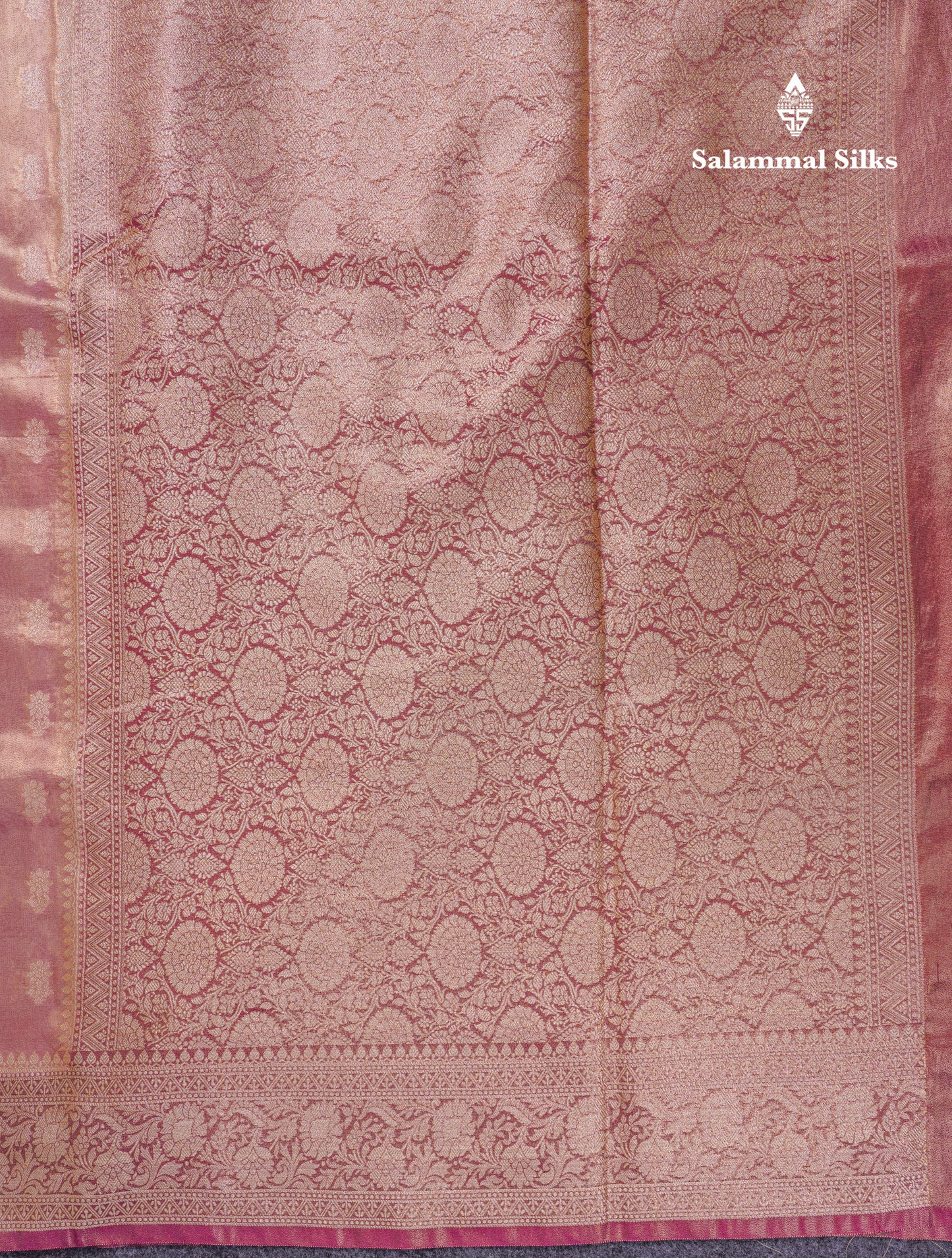 Beautiful Cream Pink Tissue Silk Mix Fancy Saree With Violet Border